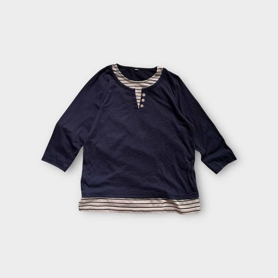 Japanese Vintage .  스트라이프 헨리넥 레이어드 티셔츠 상품이미지1