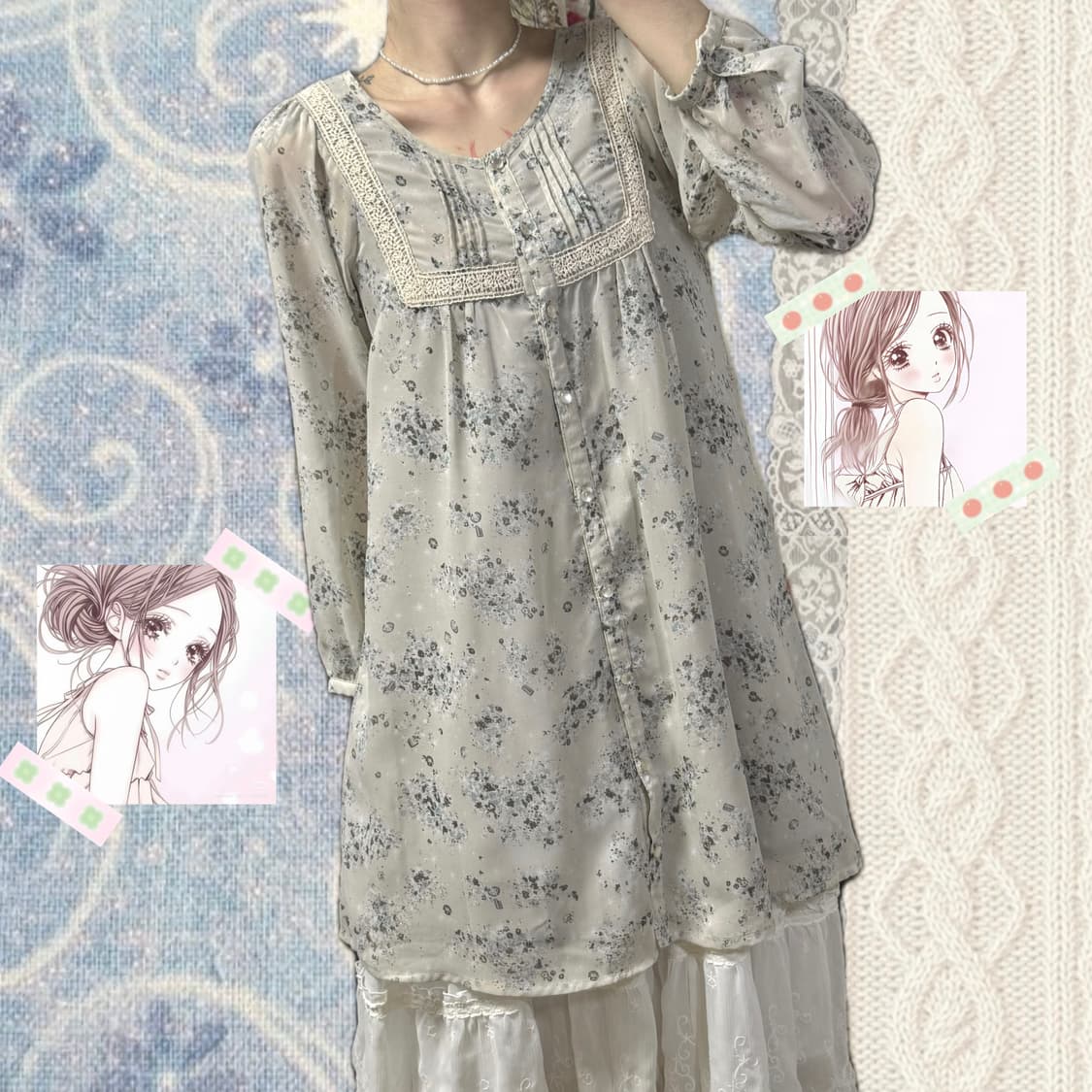 모리걸 하구미 레이스 플라워 블라우스 원피스 상품이미지1