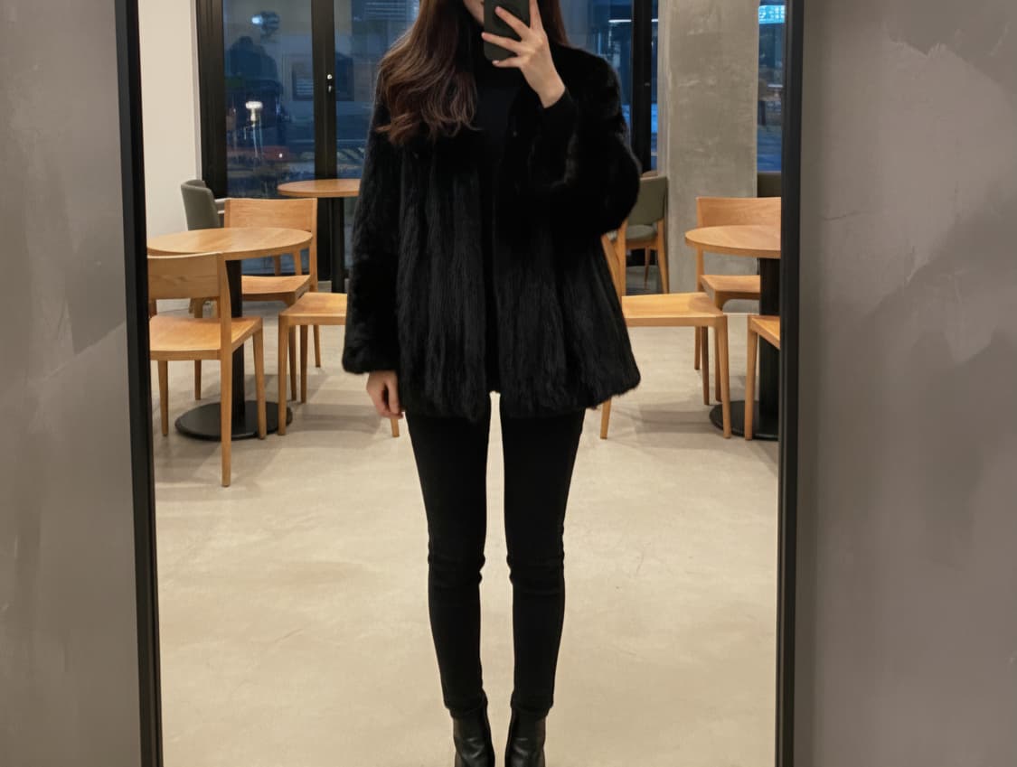 [M]<임소숙>블랙 모피 자켓 상품이미지1