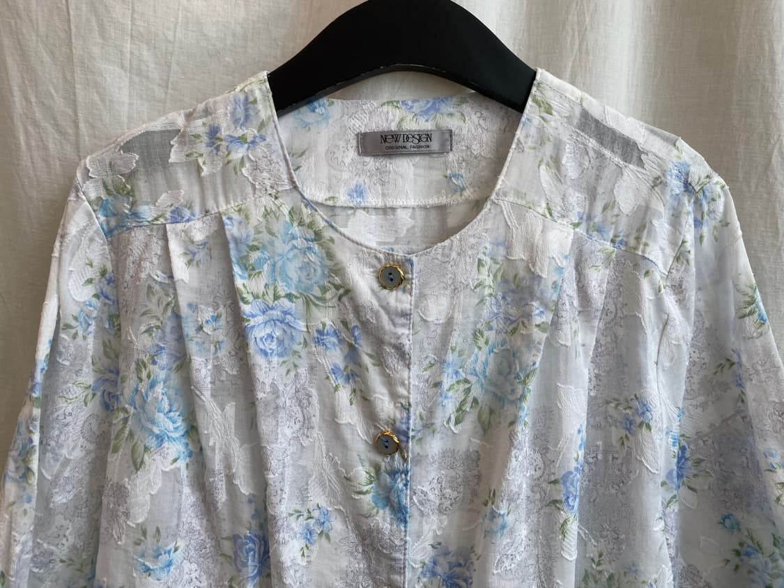 빈티지 플라워 반팔자켓블라우스(L) 상품이미지4