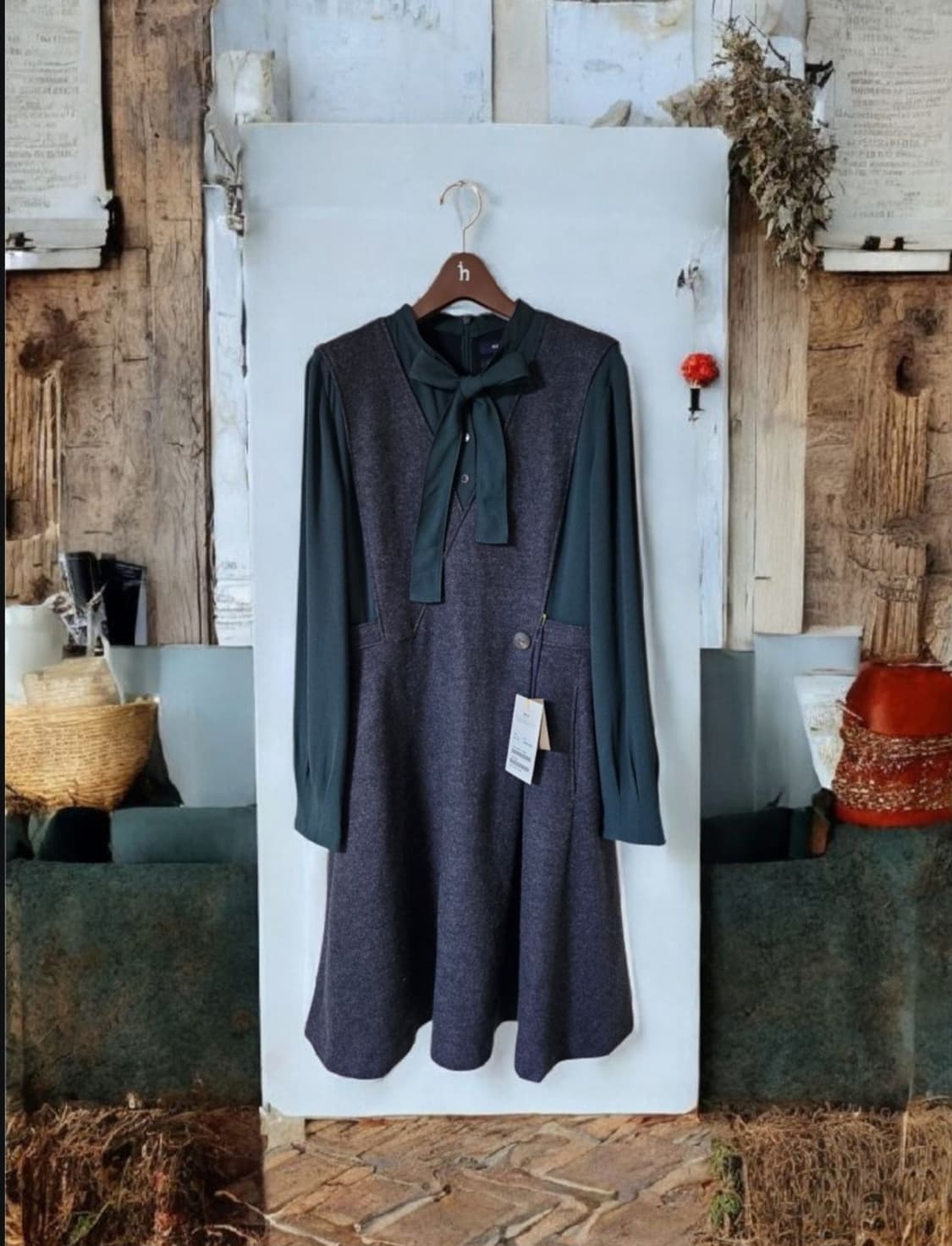 [미착용] 헤지스레이디스 배색 울 미디원피스 55 66 상품이미지1