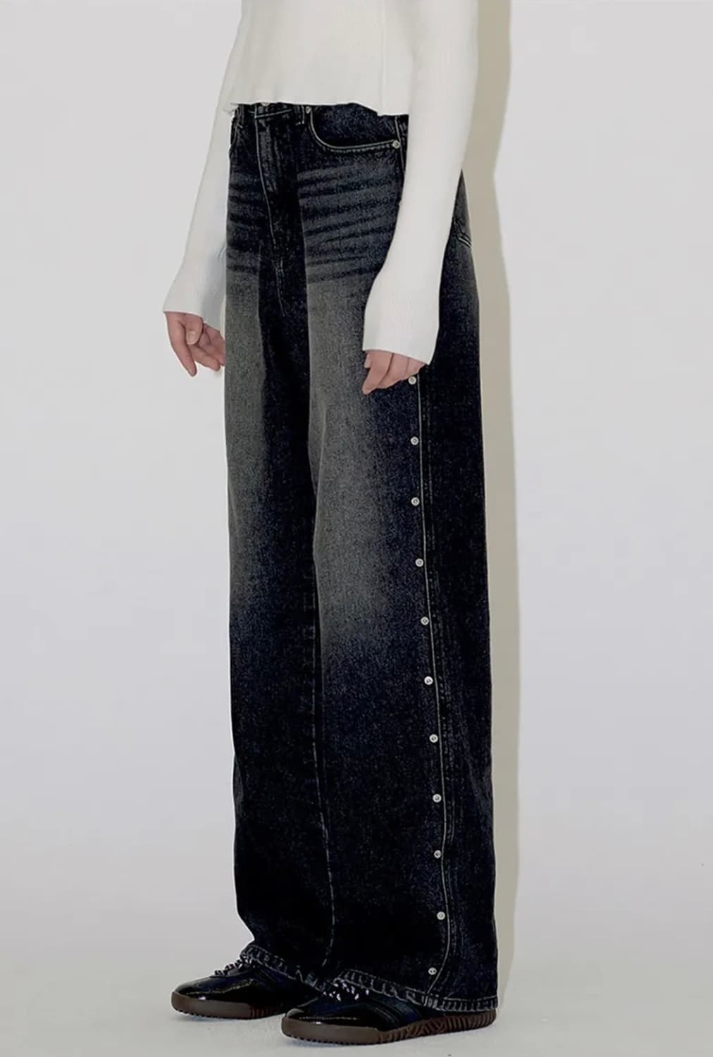 Side Fasten Denim Pants (Black) 상품이미지1