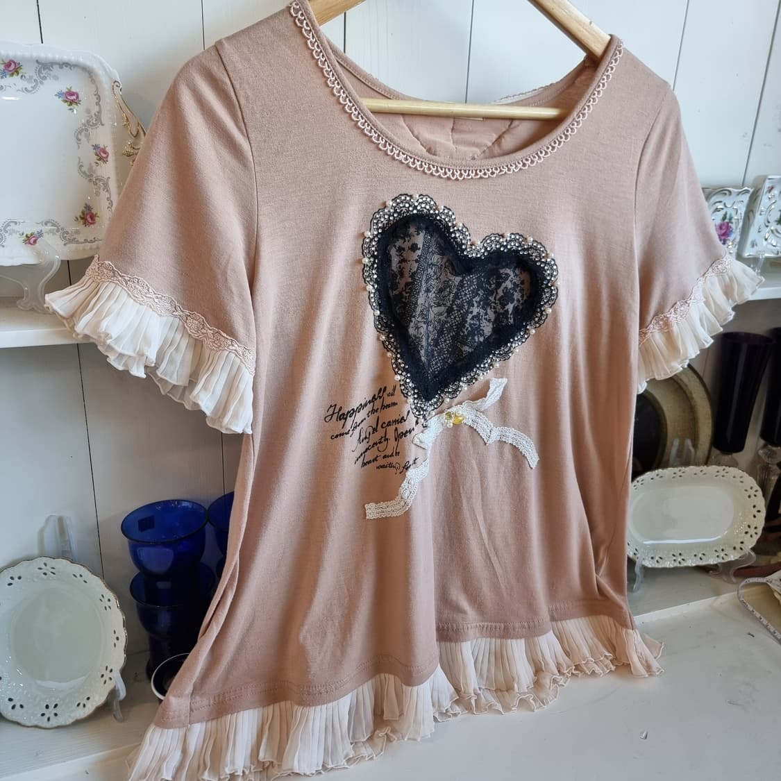 axes femme 하트 레이스 프릴 티블라우스 상품이미지3