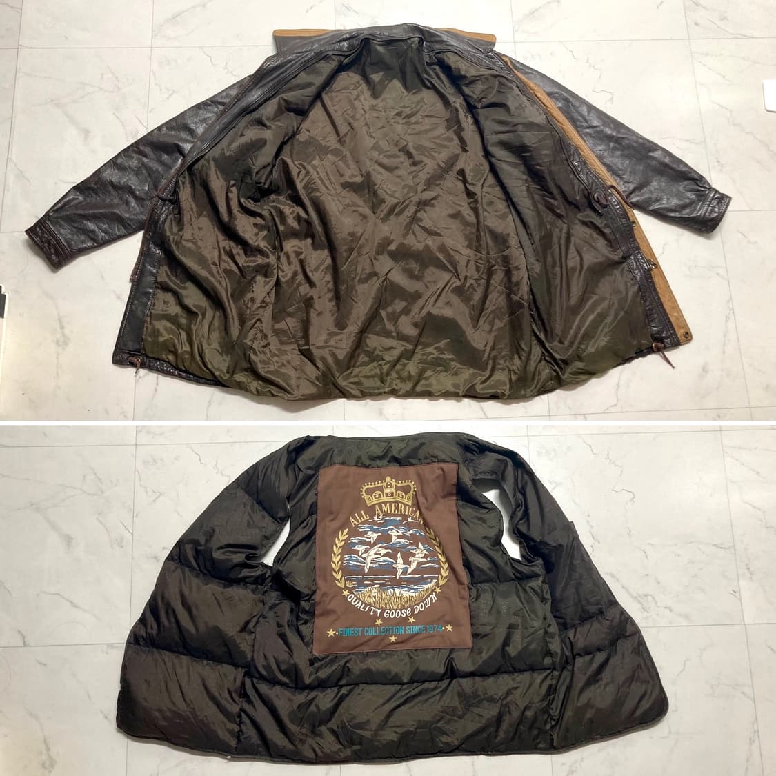 90s 올아메리칸 구스다운 소가죽 사파리 레더 자켓 105-110 상품이미지4