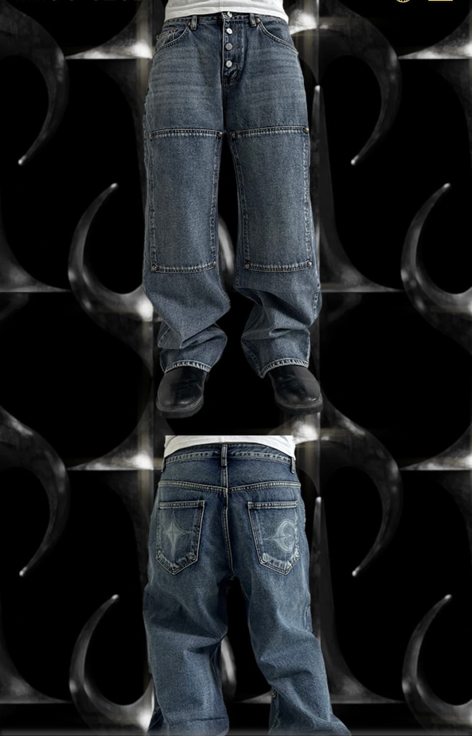 THUG CLUB 떠그클럽 더블니 레이저 데님 팬츠 3사이즈 상품이미지2