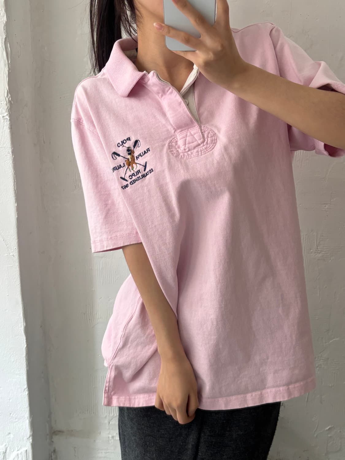 Polo 폴로 랄프로렌 핑크컬러 골프로고 럭비 티셔츠 상품이미지1
