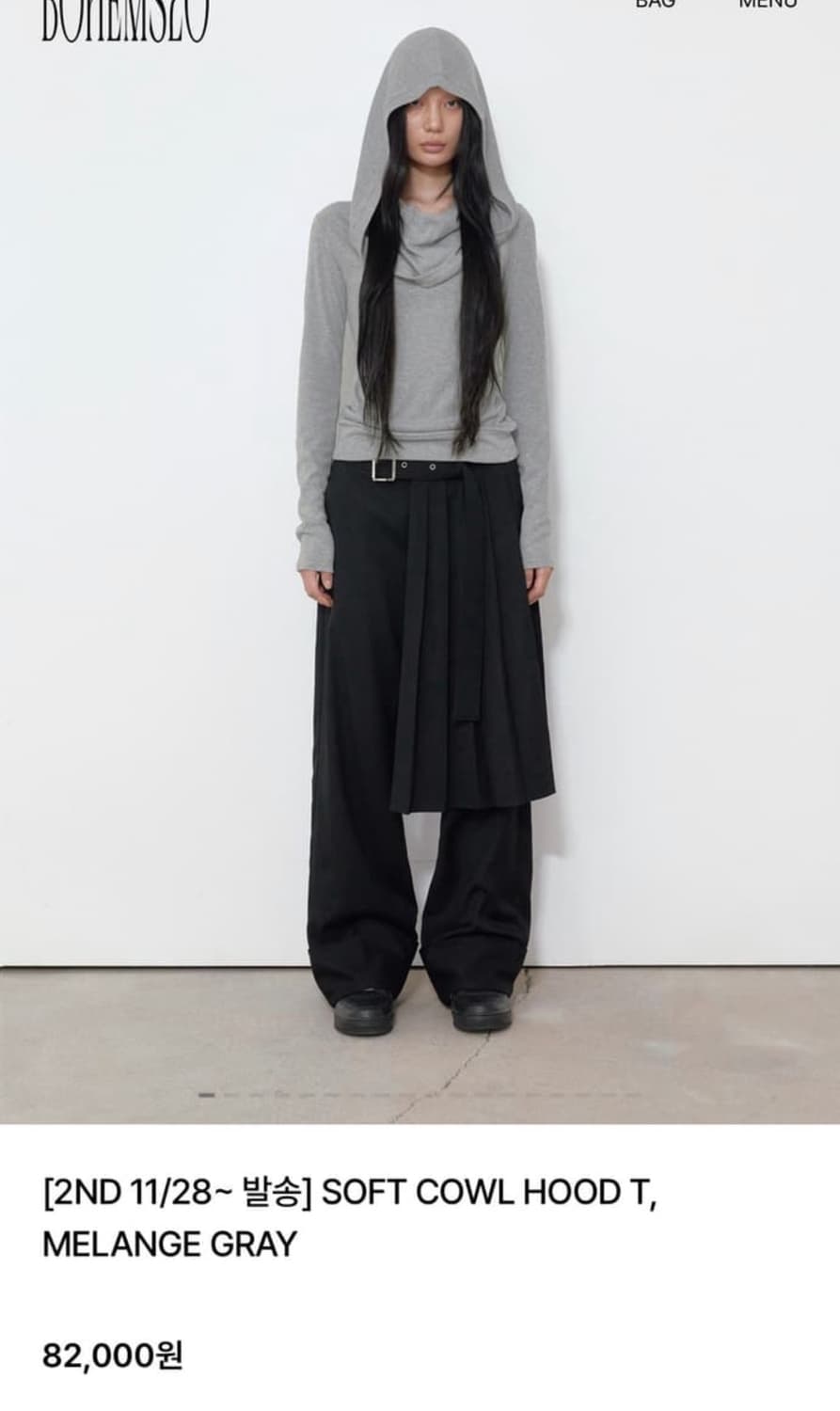 보헤미안서울 SOFT COWL HOOD T, MELANGE GRAY 상품이미지1