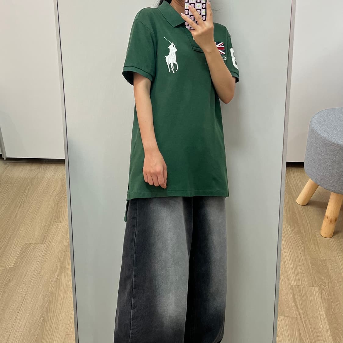 폴로 랄프로렌 화이트 빅포니 잉글랜드 딥그린 카라 반팔 티셔츠 상품이미지2