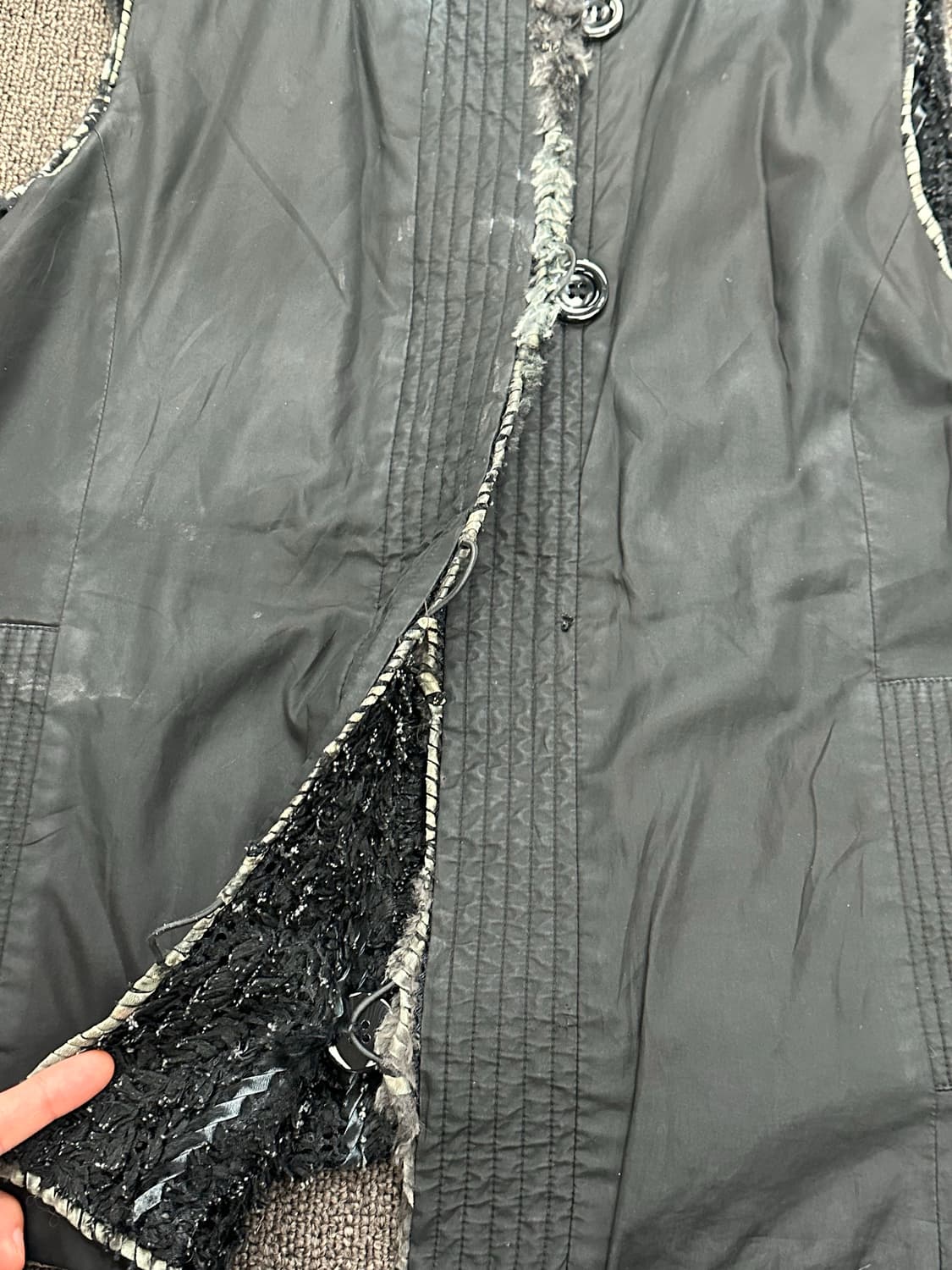 M)Japanese vintage 리버시블 블랙 퍼 패딩 베스트 상품이미지6