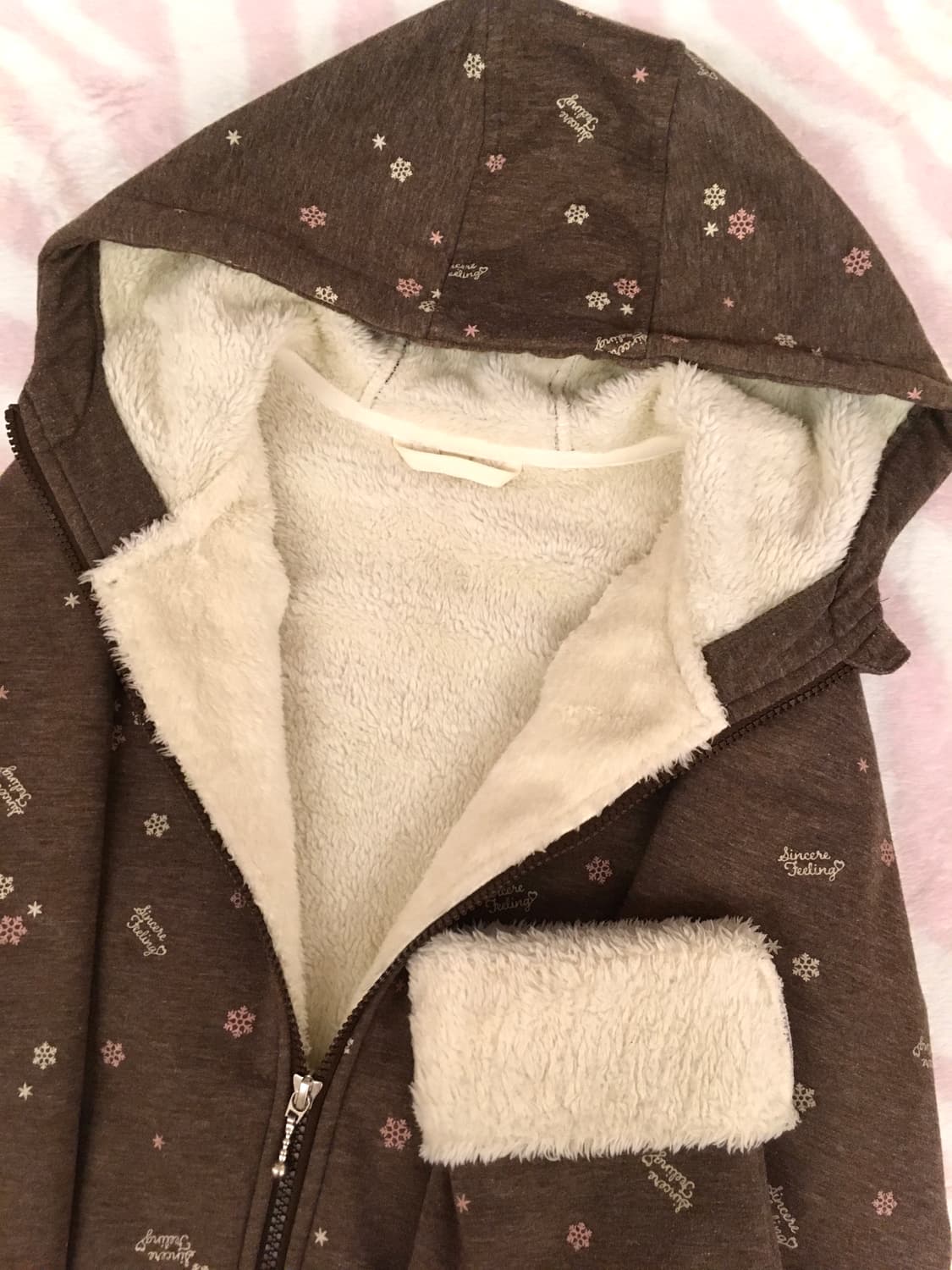 초코 라떼갸루 눈꽃무늬 퍼 후드집업 핀터레스트 상품이미지6