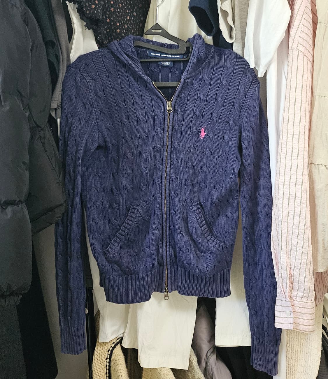 폴로 니트 케이블 후드집업 여성 s 상품이미지2