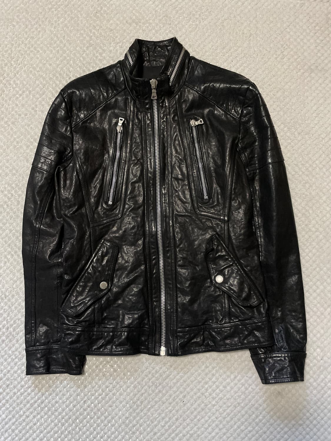 GUESS 웨스턴 무드 쉽스킨 양가죽 바이커 절개 레더 자켓 상품이미지1