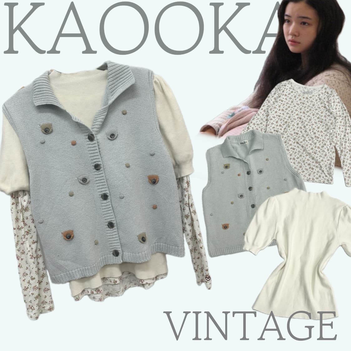 🍀하구미의 땡땡이 니트 레이어드 상의코디세트🍀 jpn 러블리 모리걸  상품이미지1