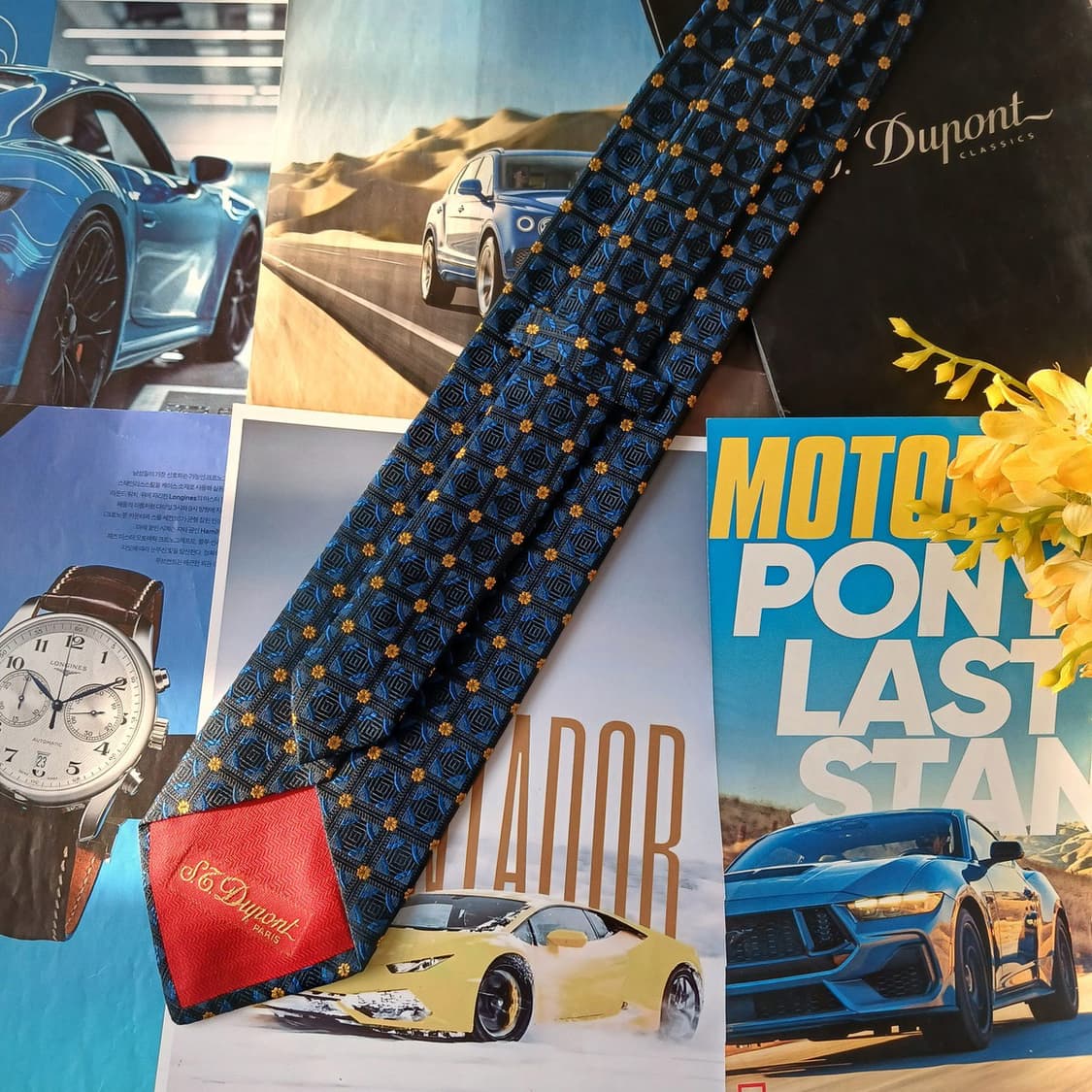 에스 티 듀퐁 실크 블루 자카드 넥타이 9.3cm A+등급 A19626
 상품이미지5