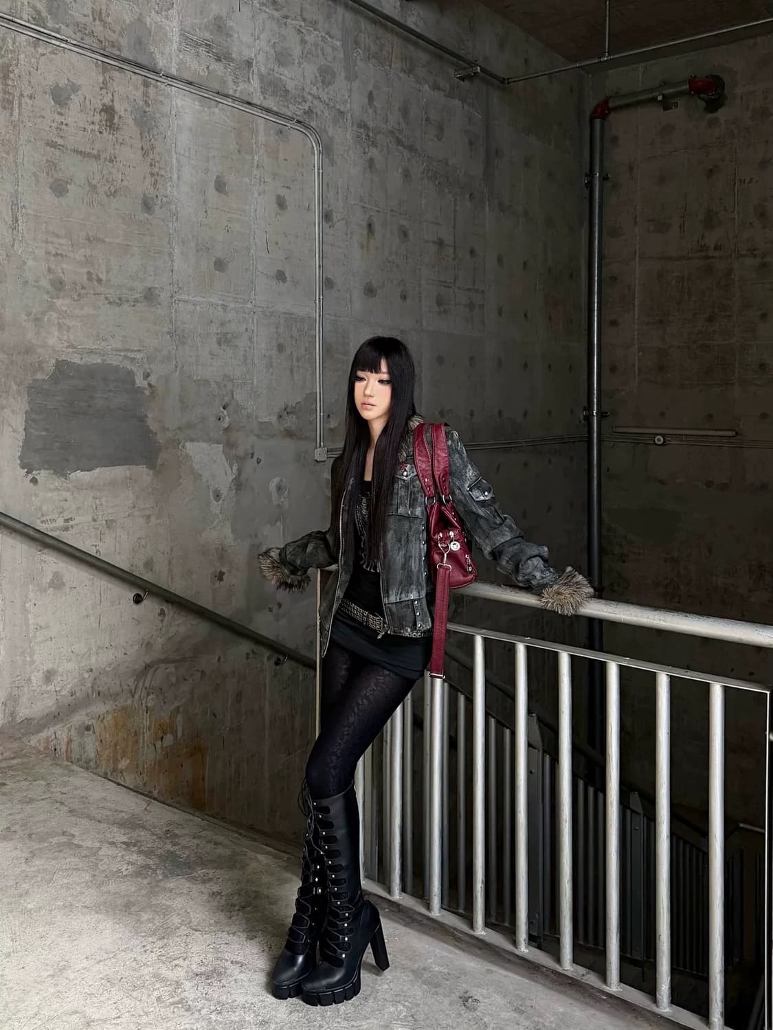 워싱 퍼 트리밍 빈티지 크롭 자켓 상품이미지5