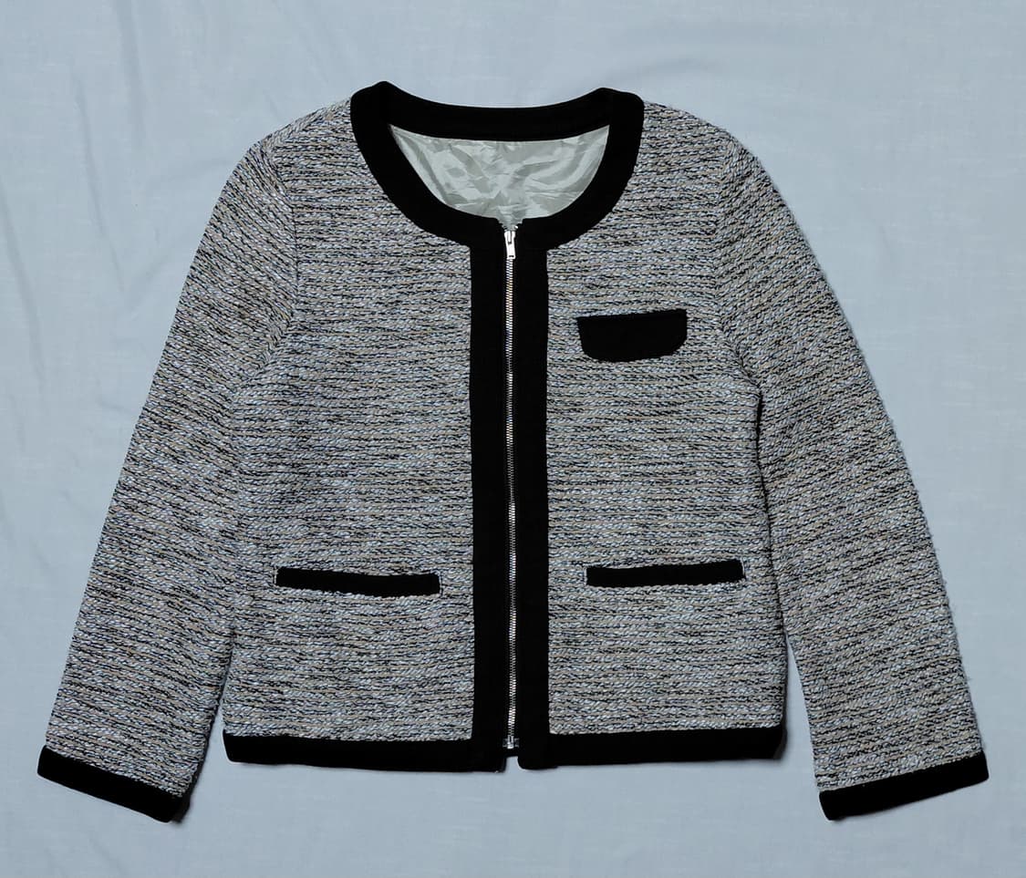 LaLa Stella 클래식 트위드 노칼라 지퍼 자켓 (S사이즈) 상품이미지1