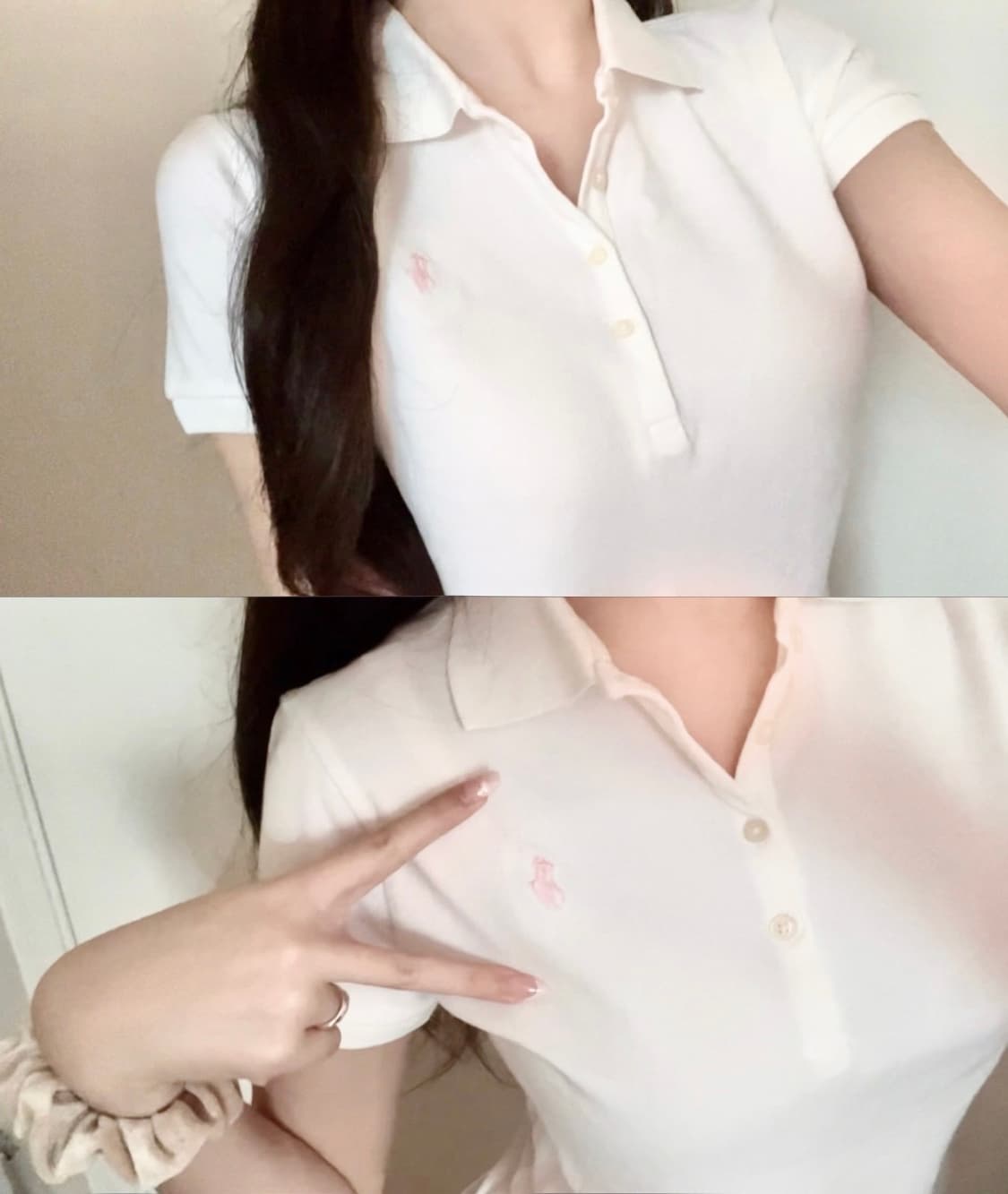 폴로 랄프로렌 화이트 + 연핑 포니 흰핑 카라티 반팔 s 상품이미지1