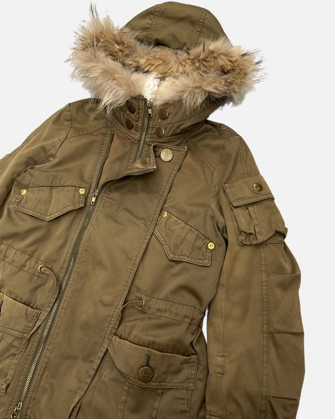 SPIRAL GIRL khaki fur hood parka 상품이미지2