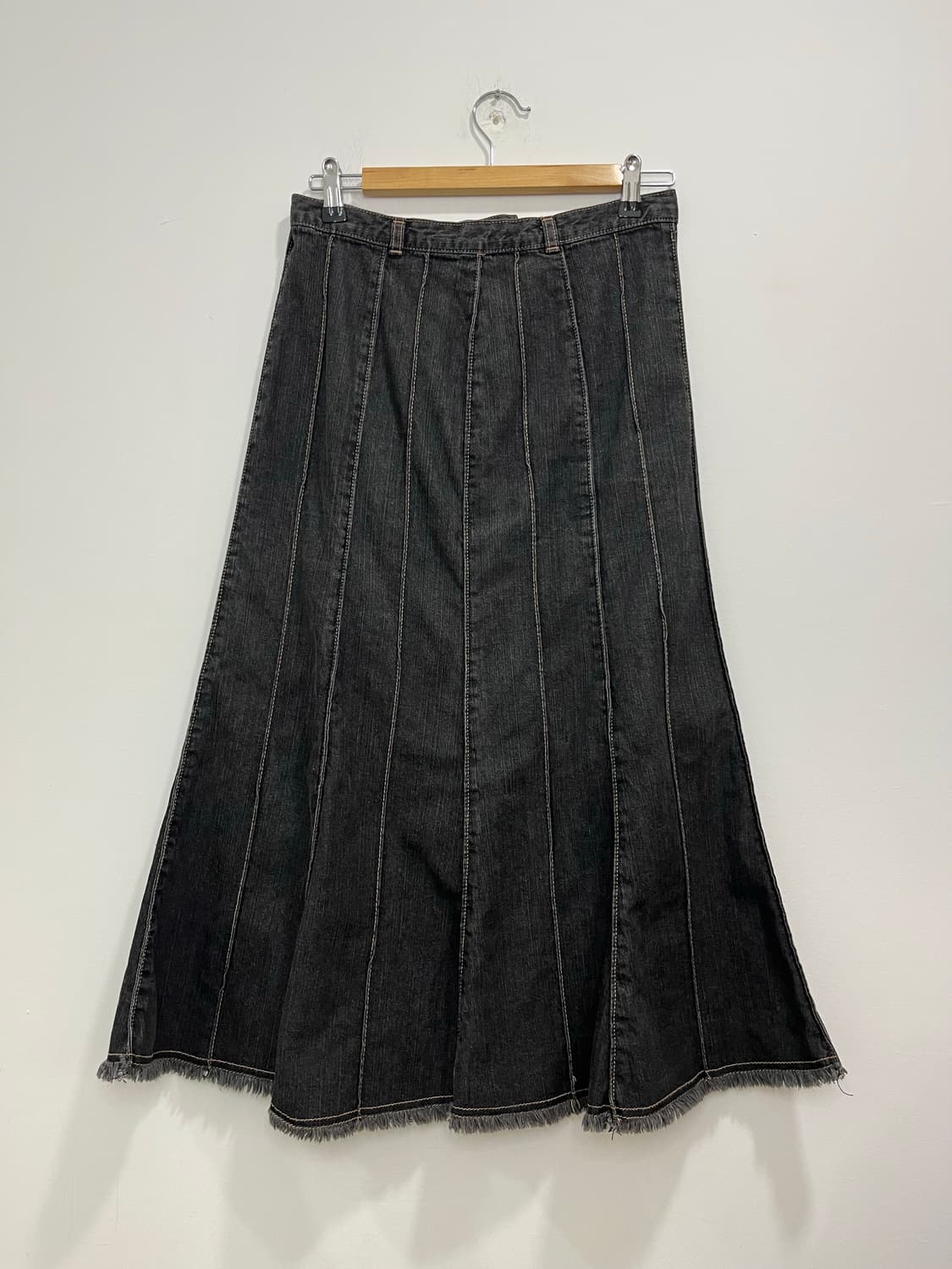 일본 빈티지 모리걸 플레어 흑청 데님 롱스커트 상품이미지5