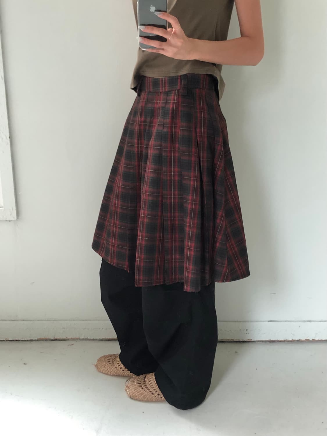 일본빈티지 체크 핀턱 미디스커트 상품이미지2