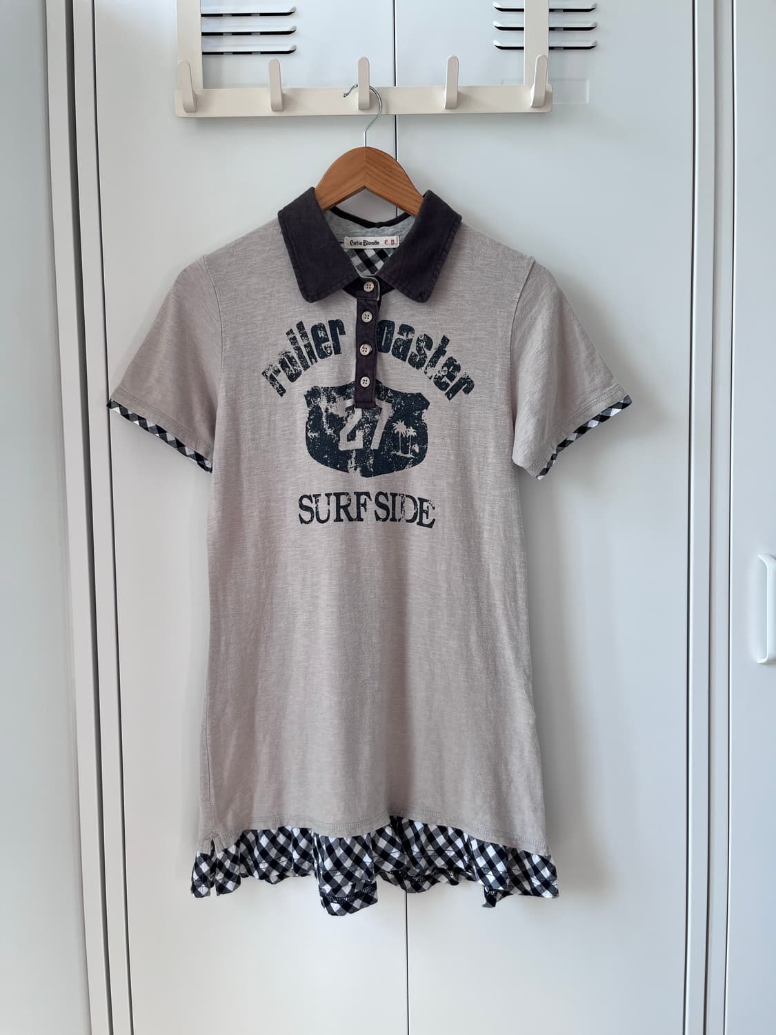 Cutie blonde 체크 레이어드 카라 반팔티 상품이미지4