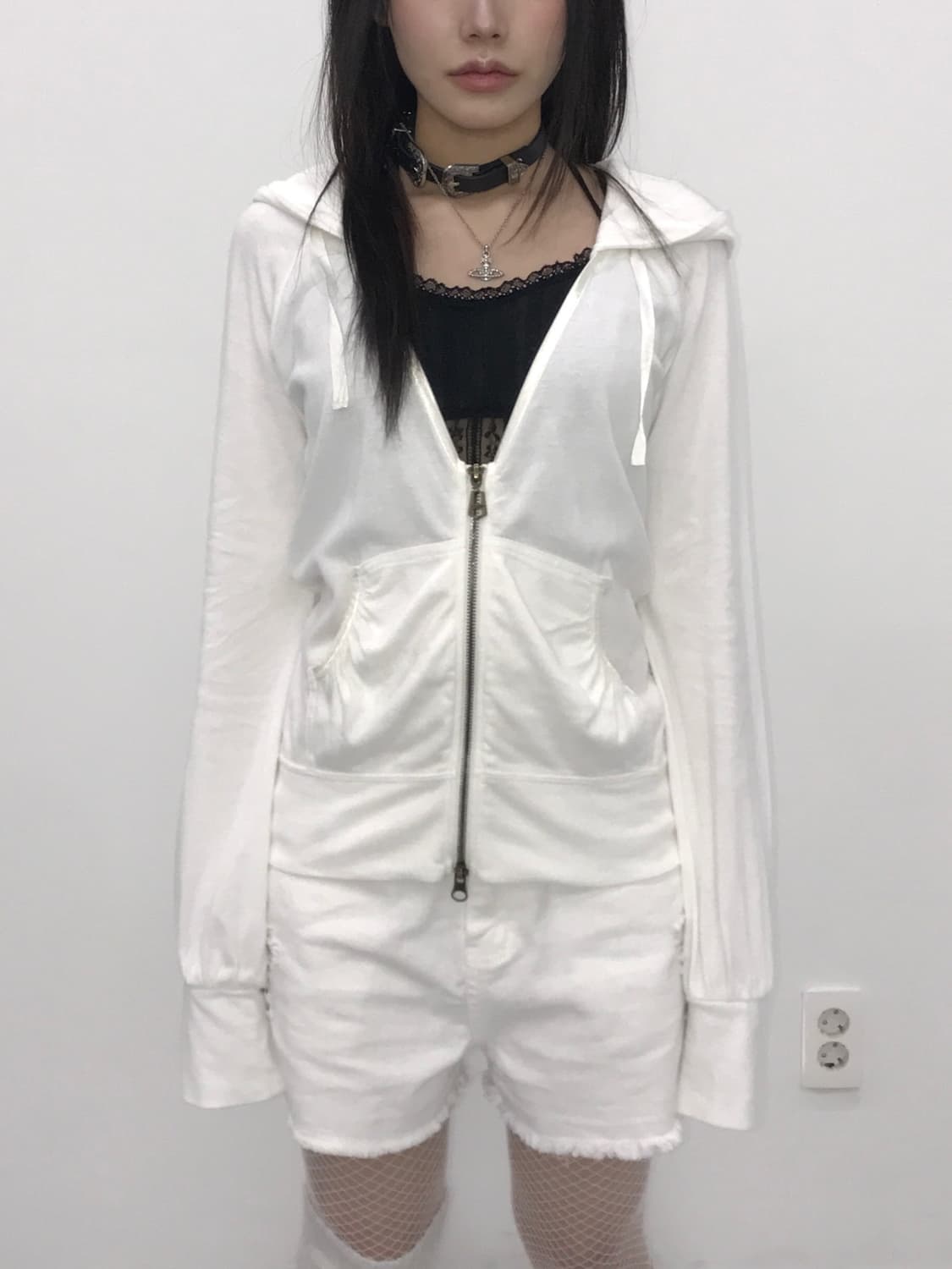 'MOUSSY' White Draped Zip Up Hoodie 상품이미지2