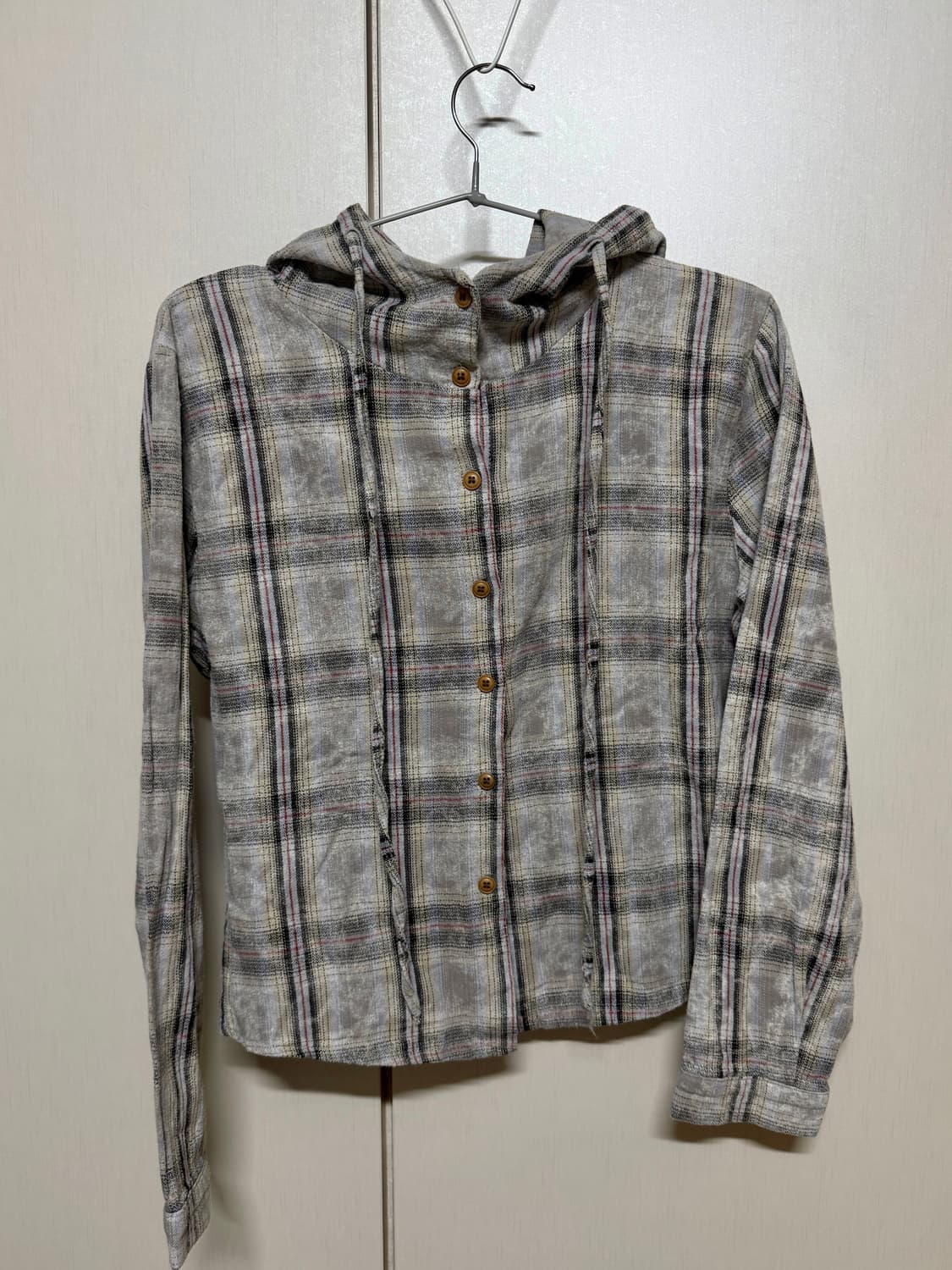 빈티지 워싱 체크 후드 셔츠 상품이미지1