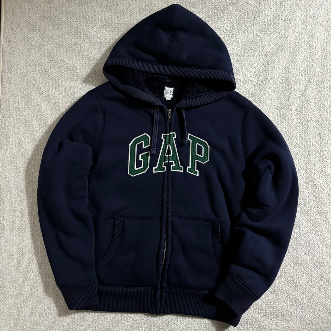 갭 GAP 네이비 그린 빅로고 양털 후드집업 상품이미지1