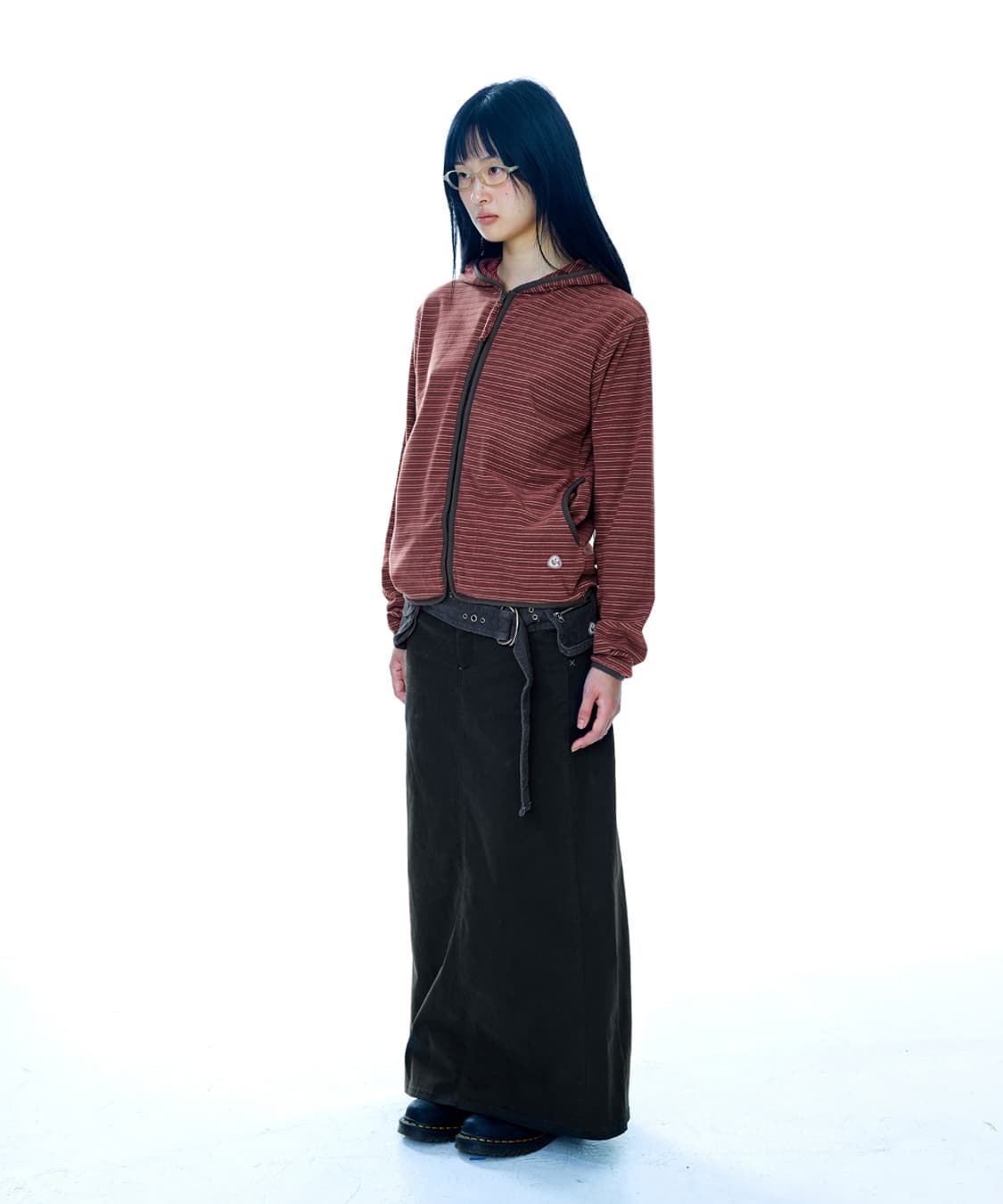 STRIPE FLEECE HOOD ZIP-UP RED 상품이미지1