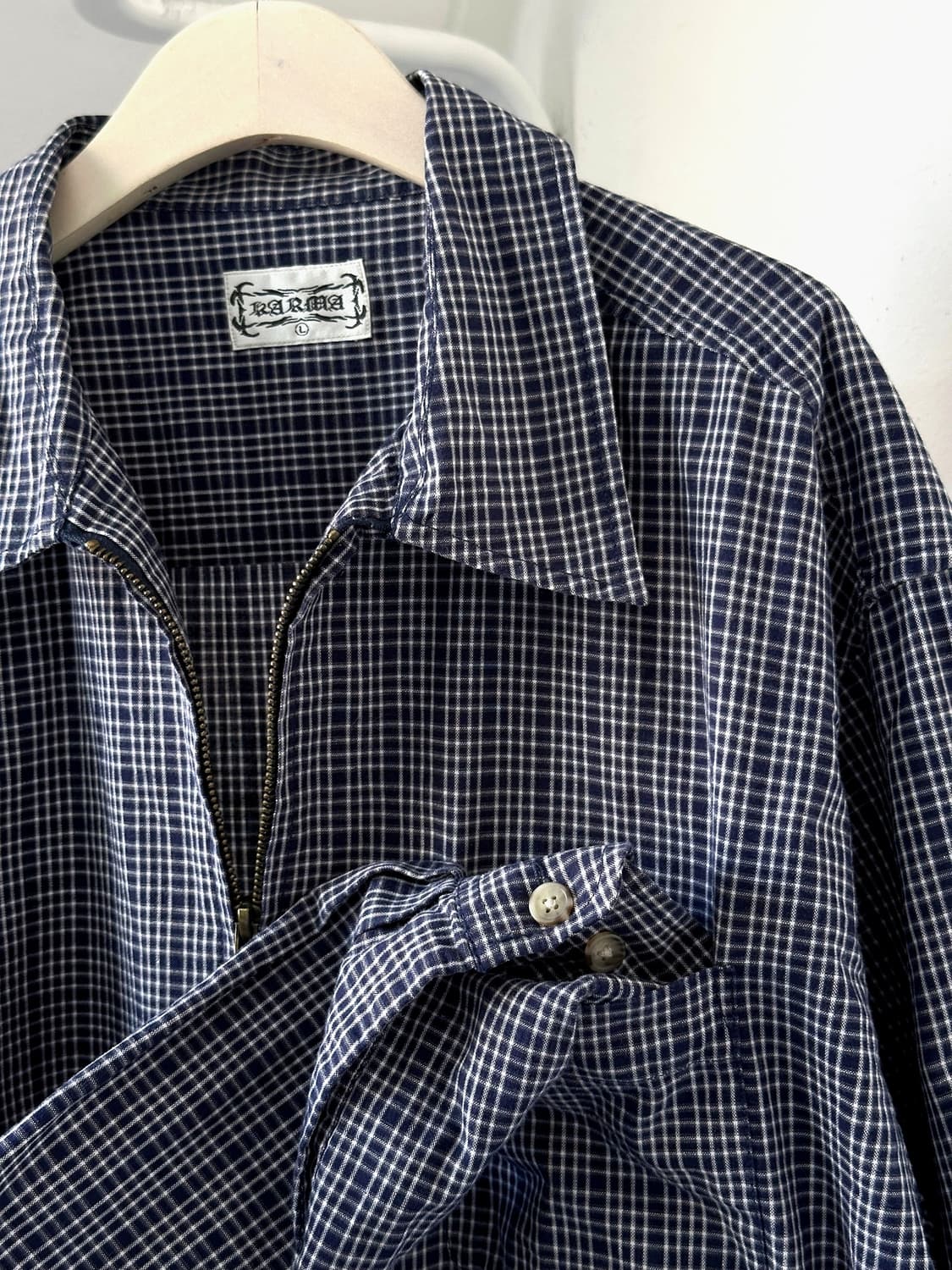 Natural cotton micro check zip shirket 상품이미지1