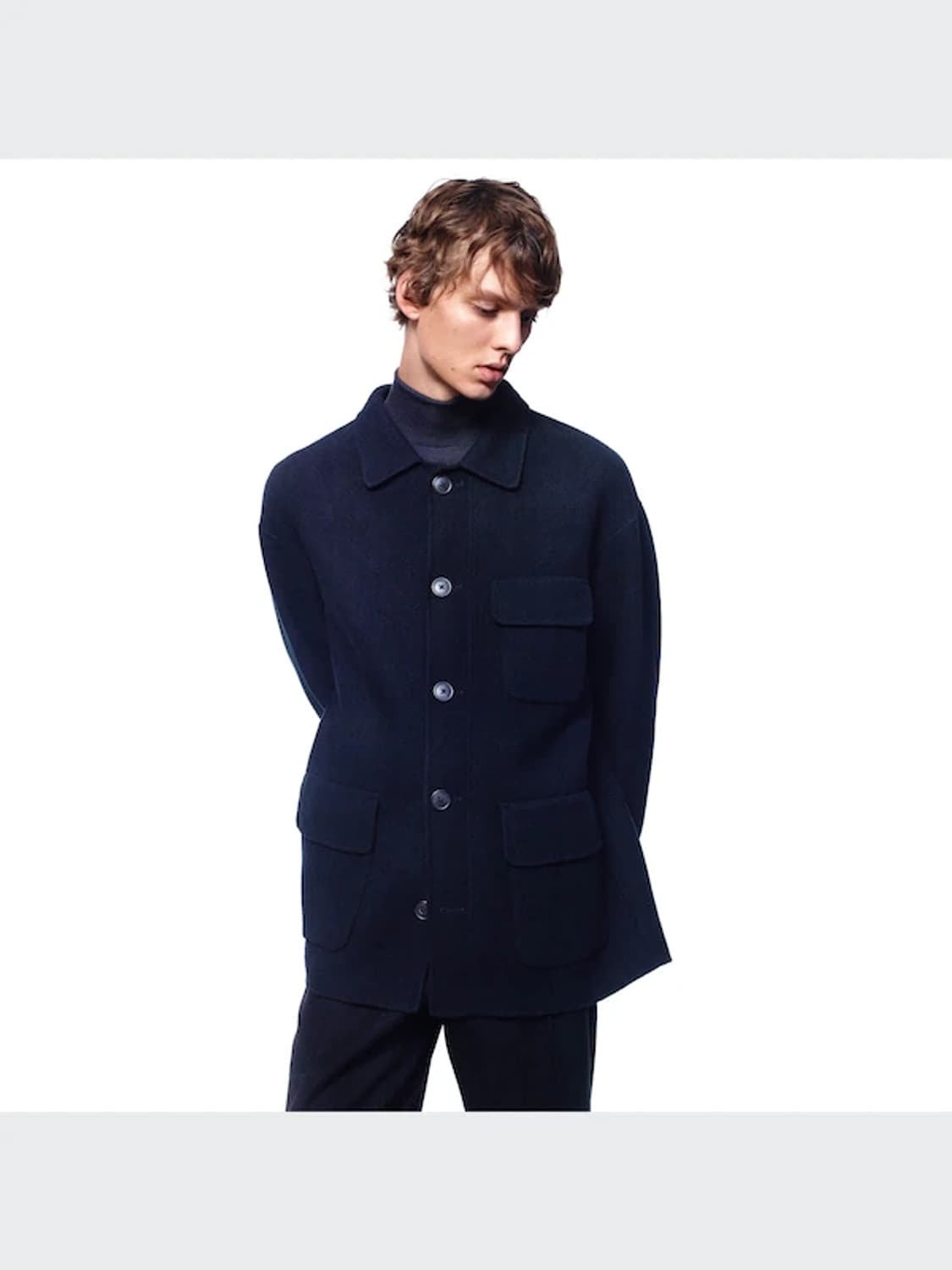 유니클로+J 더블페이스 오버사이즈 워크재킷 XL 네이비 상품이미지2