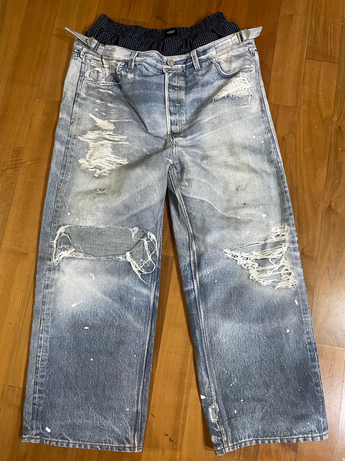 판매) 3사이즈 프로토콜 인덱스 트롱프 뢰유 레이어드 팬츠 블루 상품이미지3