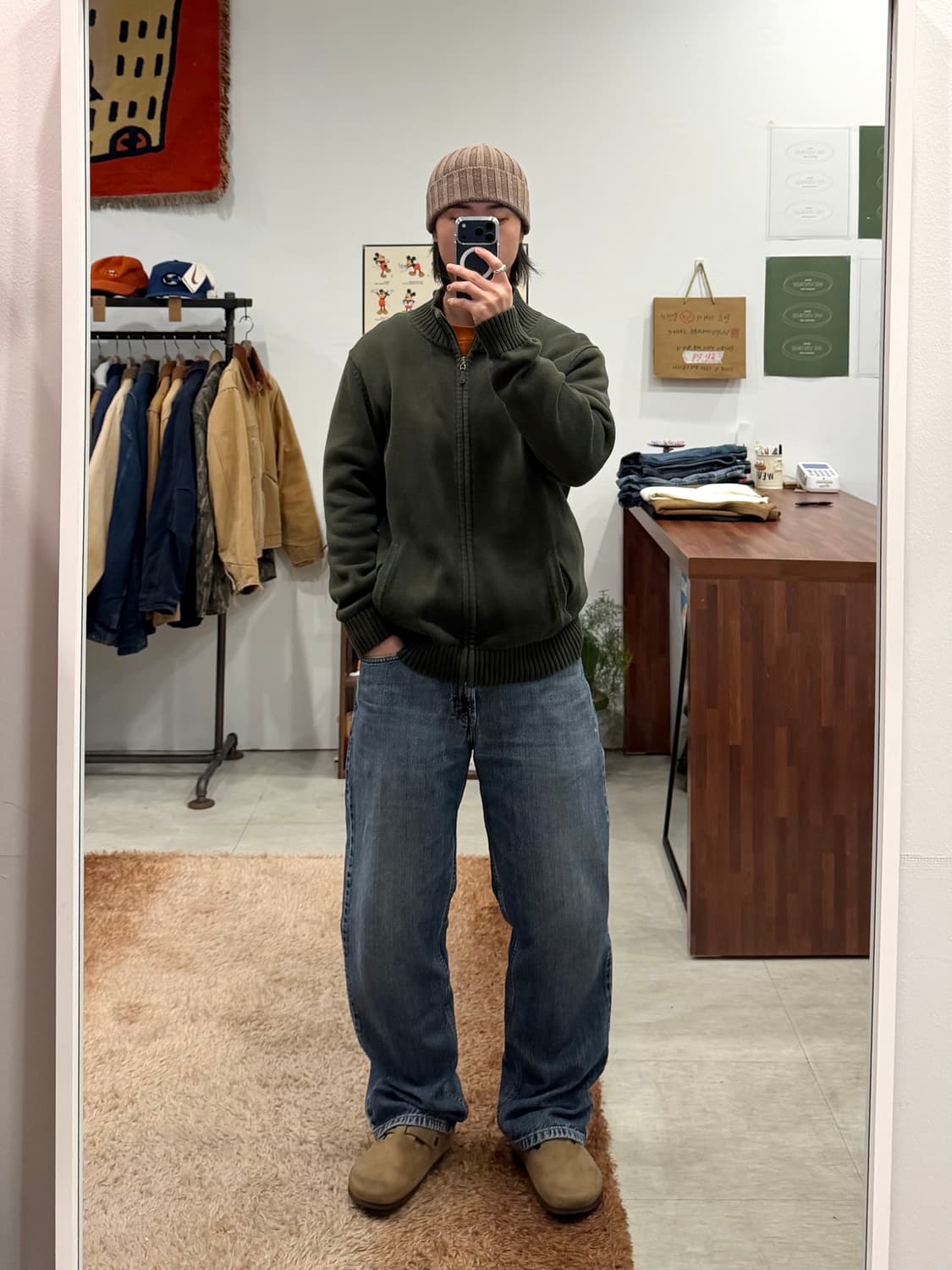 00s L.L.Bean 엘엘빈 코튼 니트 집업 (khaki) 상품이미지2