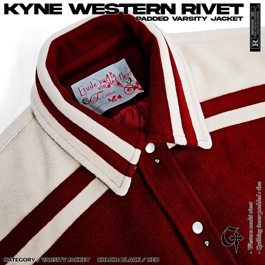 Kyne 웨스턴리벳 패딩 바시티자켓 (red) 상품이미지5