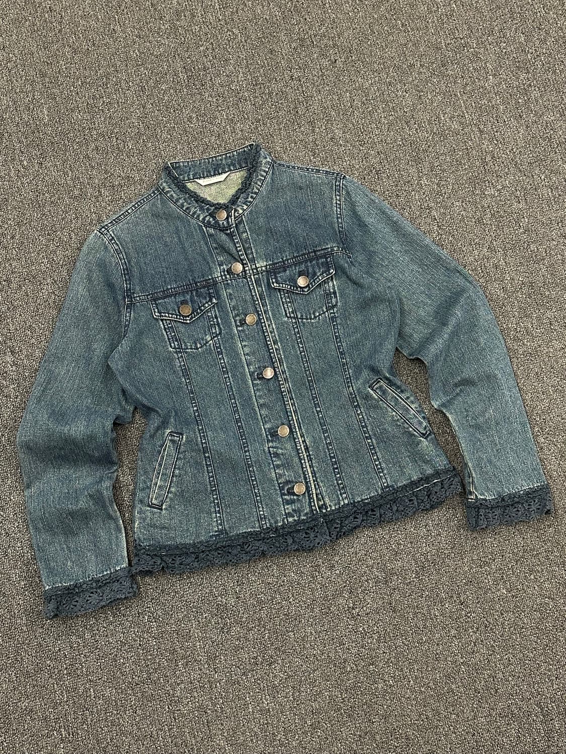 M)Rosa cheri 빈티지 레이스 레이어드 논카라 여성 데님자켓 상품이미지1