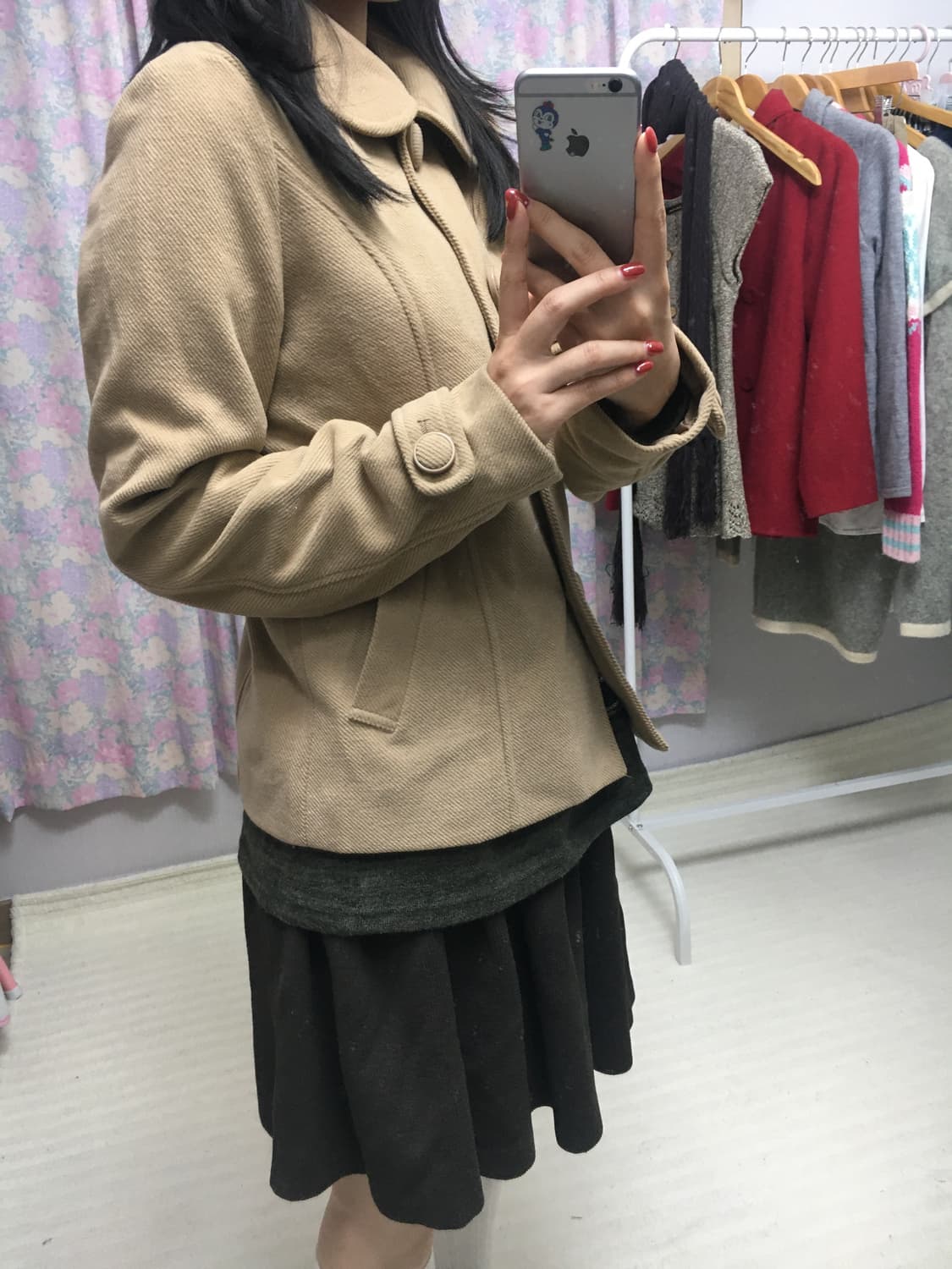 베이지 둥근카라 숏 코트  상품이미지5