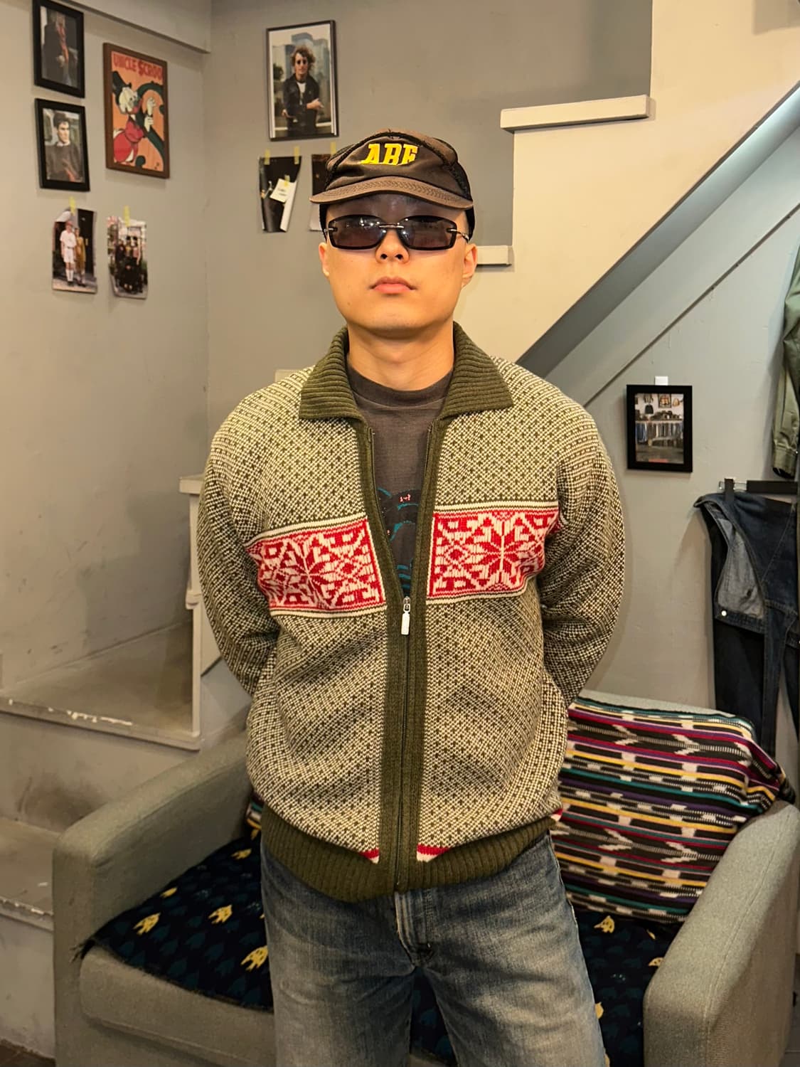 00’s Diesel flower pattern knit zip-up 상품이미지2