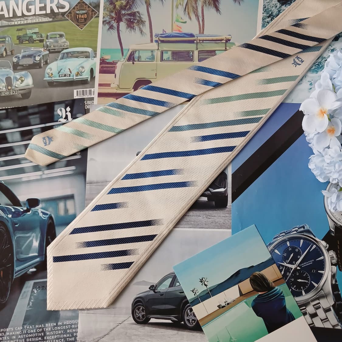 MCM 실크 아이보리 스트라이프 넥타이 9.4cm A등급 A19258
 상품이미지5