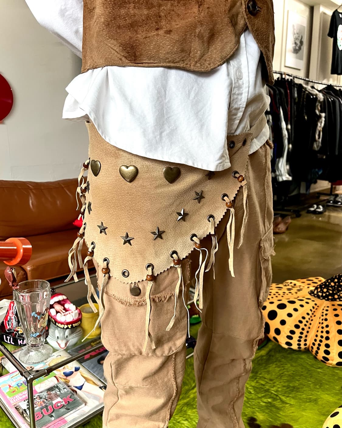 Western Vintage Leather Fringe Scarf 상품이미지2