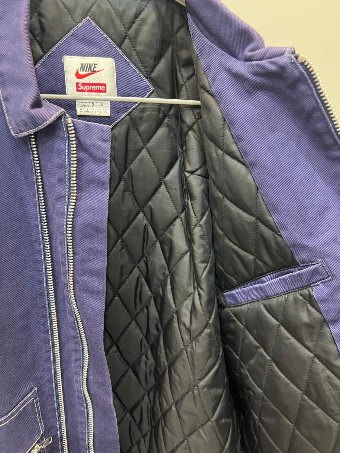 (L) 슈프림 x 나이키 더블 집 퀼티드 워크 재킷 네이비 (18FW) 상품이미지4