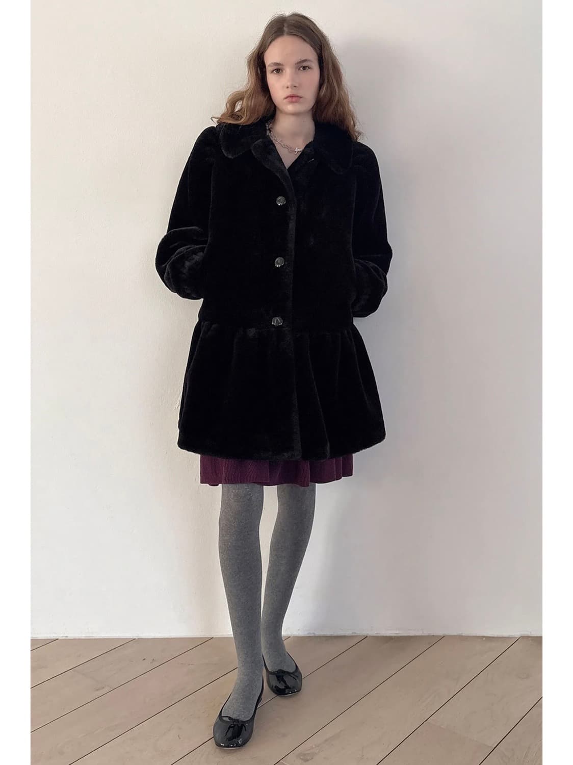 시눈 SN Ruffled Shearling Fur Coat (Black) 상품이미지6