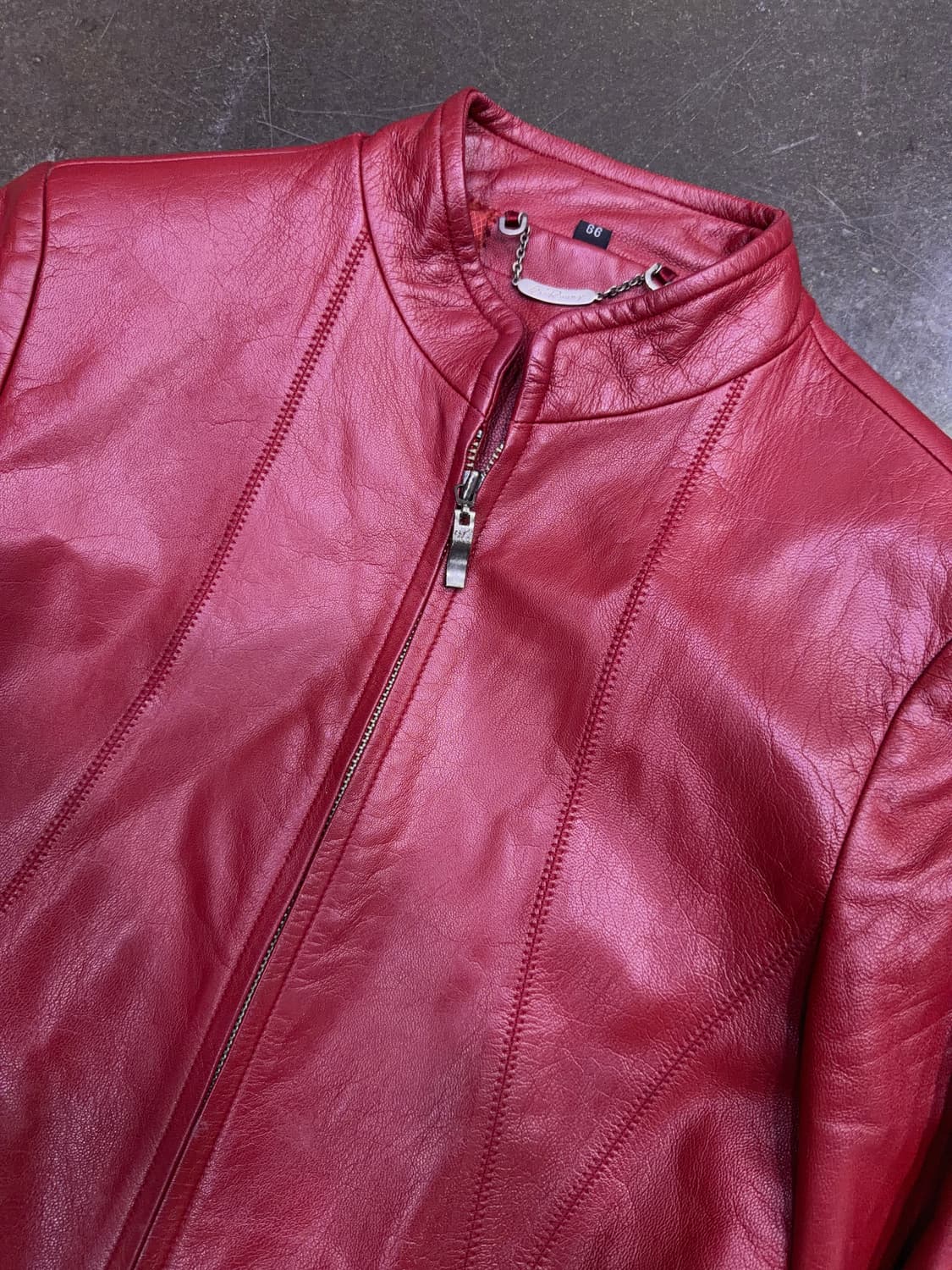 심플 싱글라이더 절개라인 양가죽 레더자켓 버건디 레드 66 상품이미지3