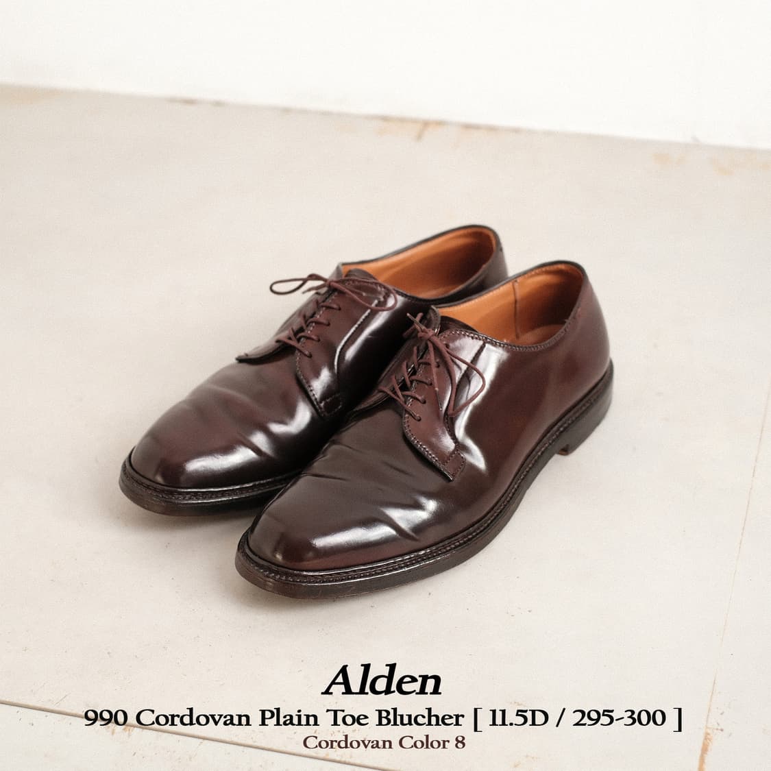 알든 990 11.5D 버건디 코도반 플레인토 더비슈즈 상품이미지1