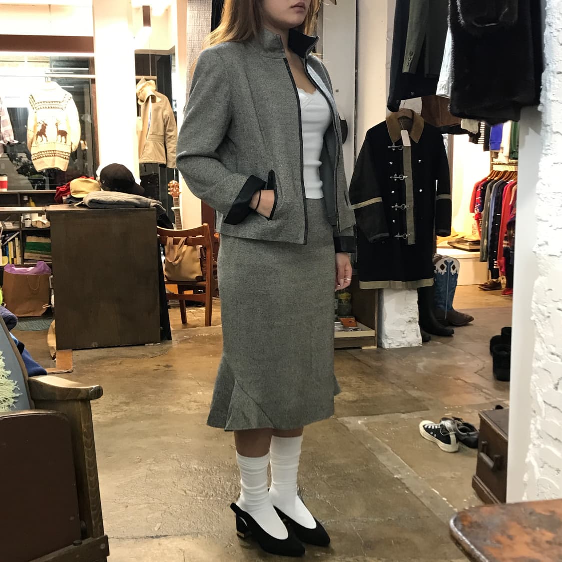 90s chloe 끌로에 H라인 보카시 울 머메이드 스커트 허리 27  상품이미지8