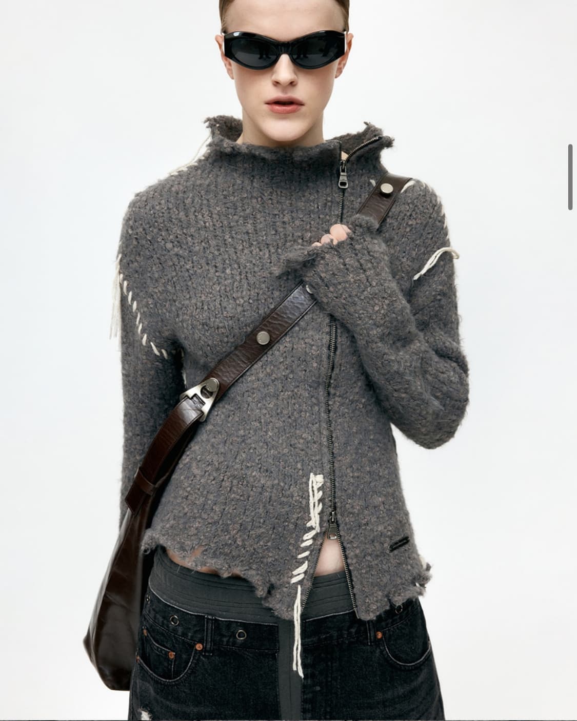 HARLOW DAMAGED KNIT JACKET atb1388w(GREY 상품이미지1