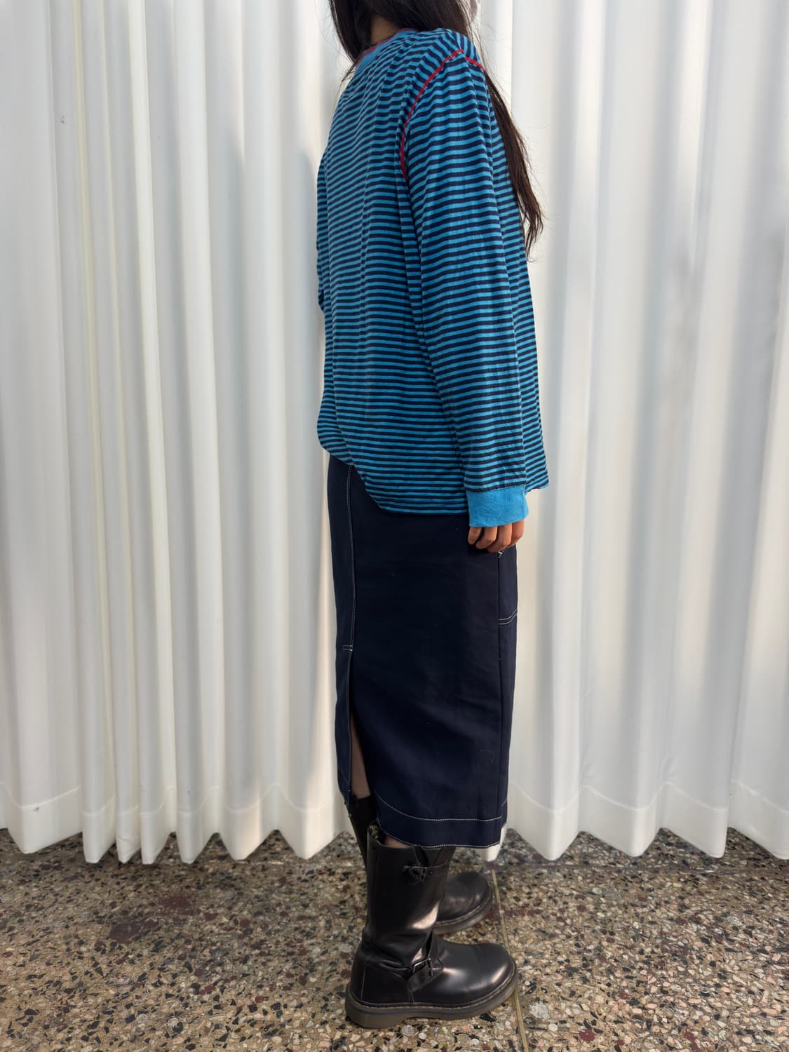 dressterior navy stitch belt midi skirt 상품이미지8