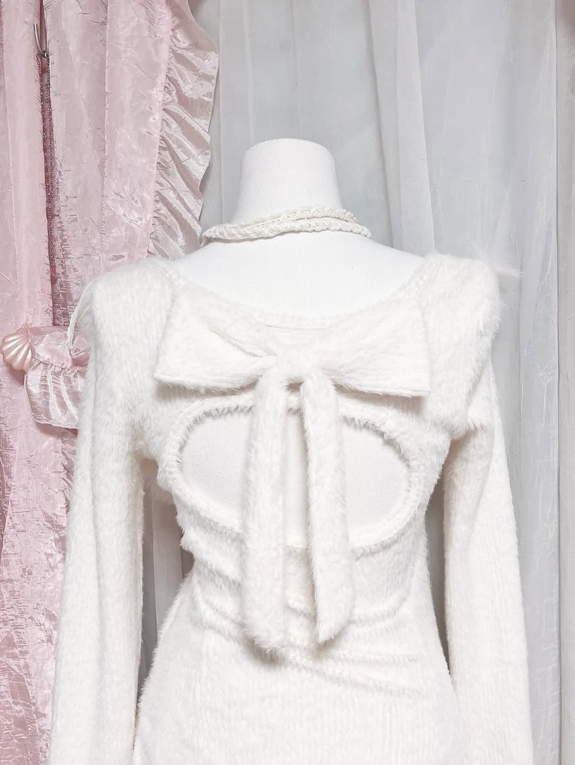 리즈리사깔 히메갸루 화이트 폼폼이 퍼 원피스 상품이미지2