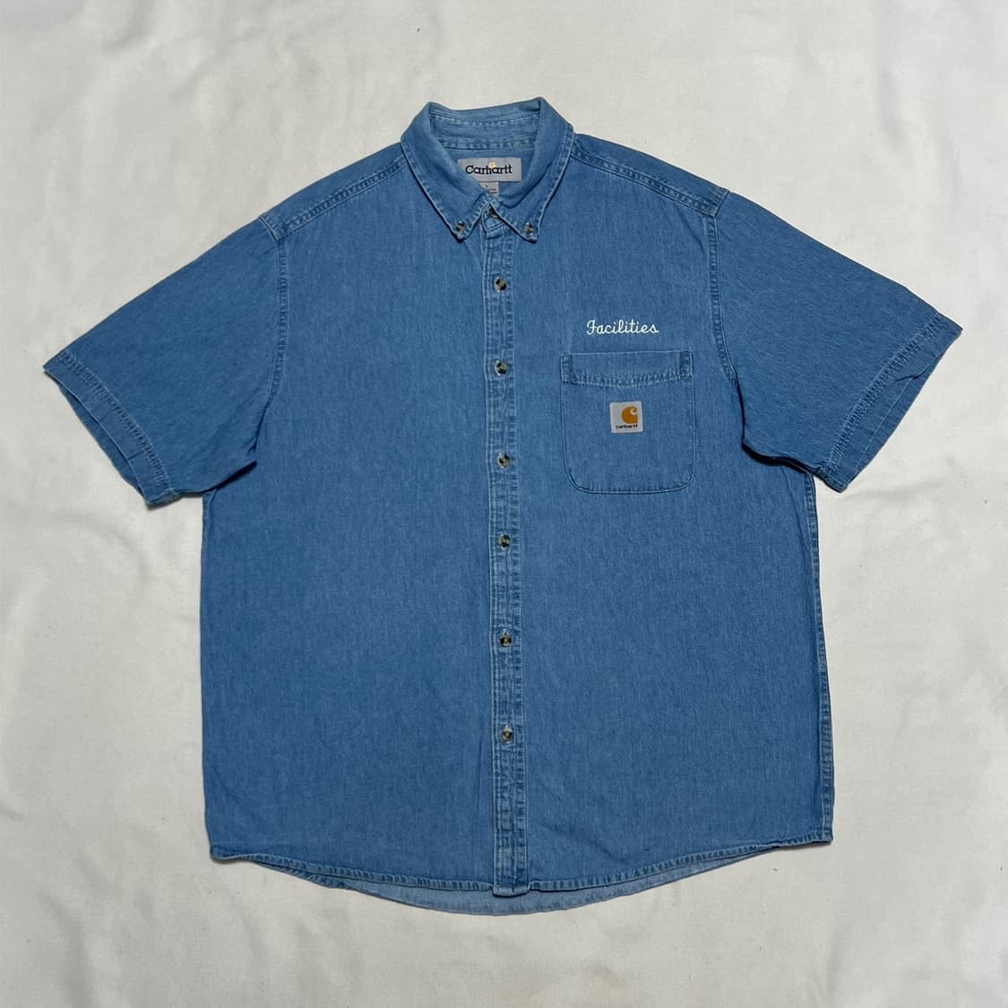 칼하트 원포켓 스카이블루 데님 반팔 셔츠 상품이미지2