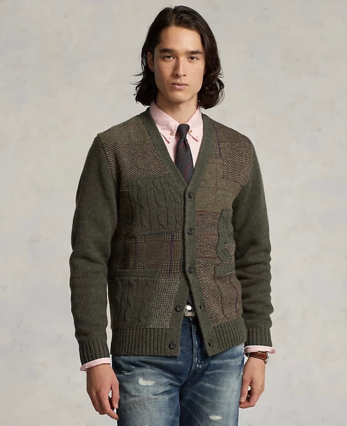 폴로 랄프로렌 트위드 패치워크 가디건 L 상품이미지2