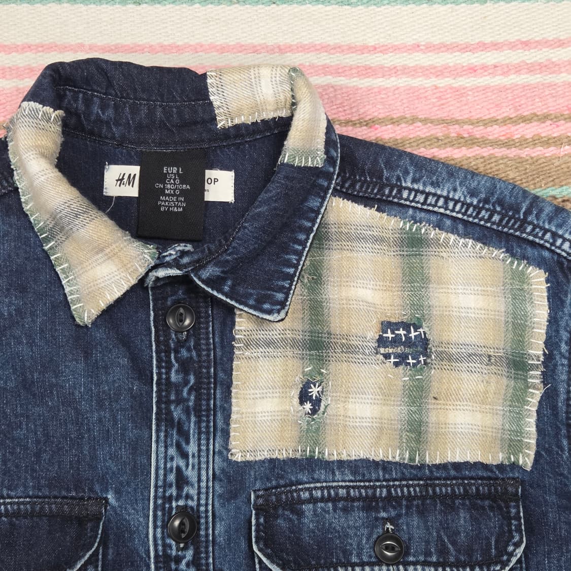 H&m 패치워크 데님셔츠 상품이미지3